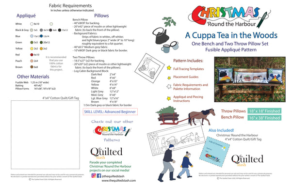 "A Cuppa Tea in the Woods" One Bench and Two Throw Pillow Set Fusible Applique Pattern