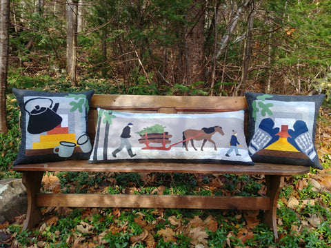 "A Cuppa Tea in the Woods" One Bench and Two Throw Pillow Set Fusible Applique Pattern