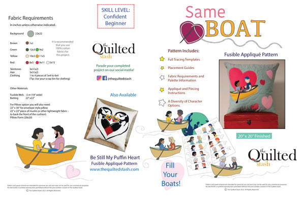 "Same Boat" - A Celebration of ALL Love Fusible Applique Pillow Pattern
